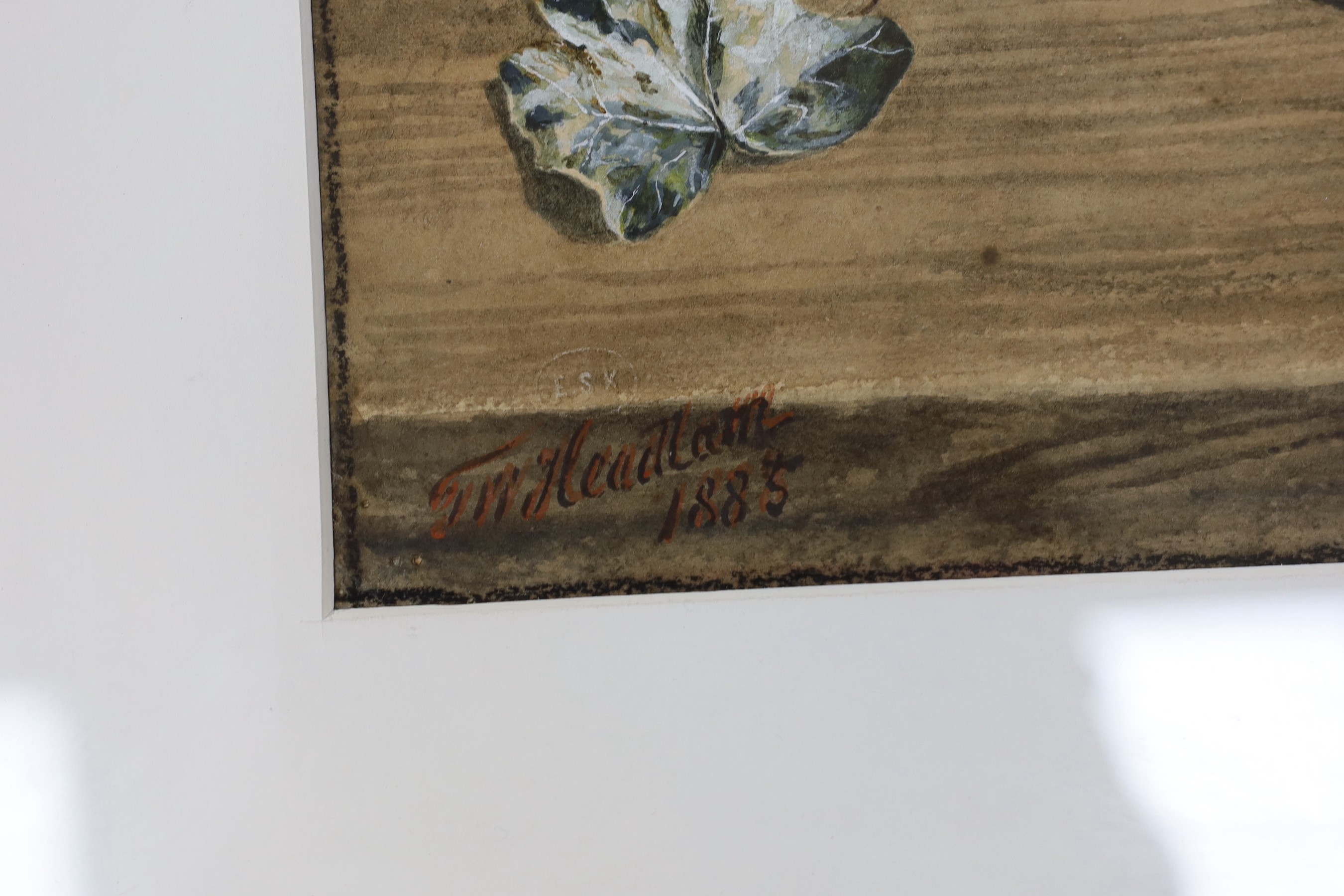 T.W. Headlam, watercolour, Still life of a dead pigeon, lobster and vase, signed and dated 1885, ESK stamp, 38 x 54cm